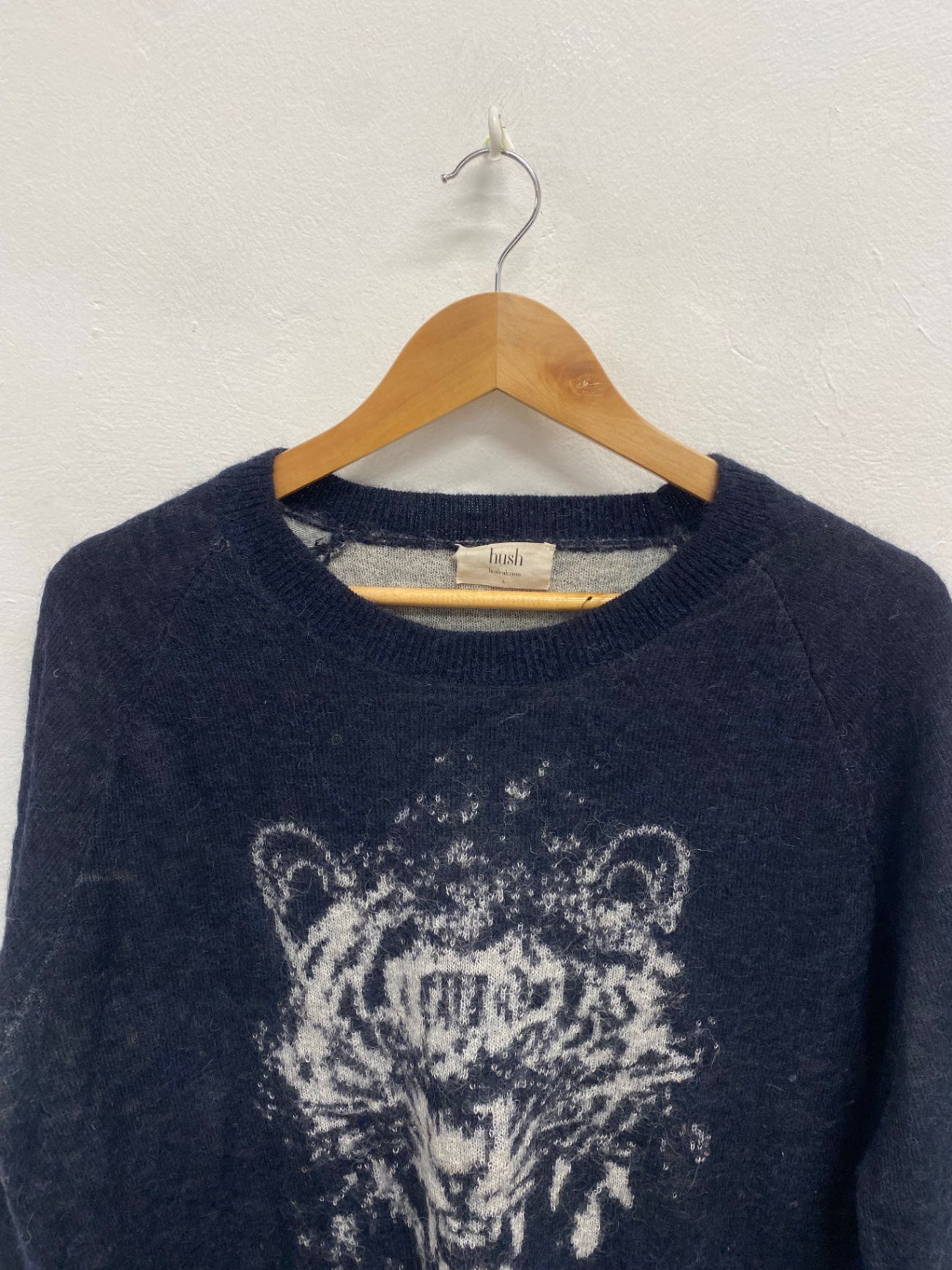 Fabulous Hush tiger alpaca Sweater UK L Navy grey LM004