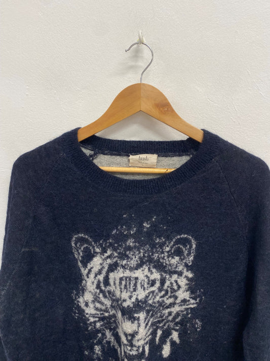 Fabulous Hush tiger alpaca Sweater UK L Navy grey LM004