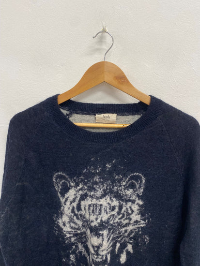 Fabulous Hush tiger alpaca Sweater UK L Navy grey LM004