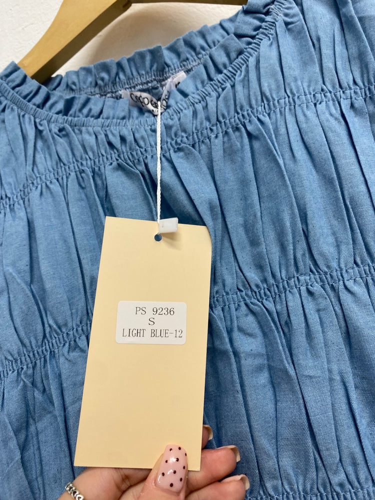 Fabulous Copper rose Maxi Dress UK S Blue Shirred JM478