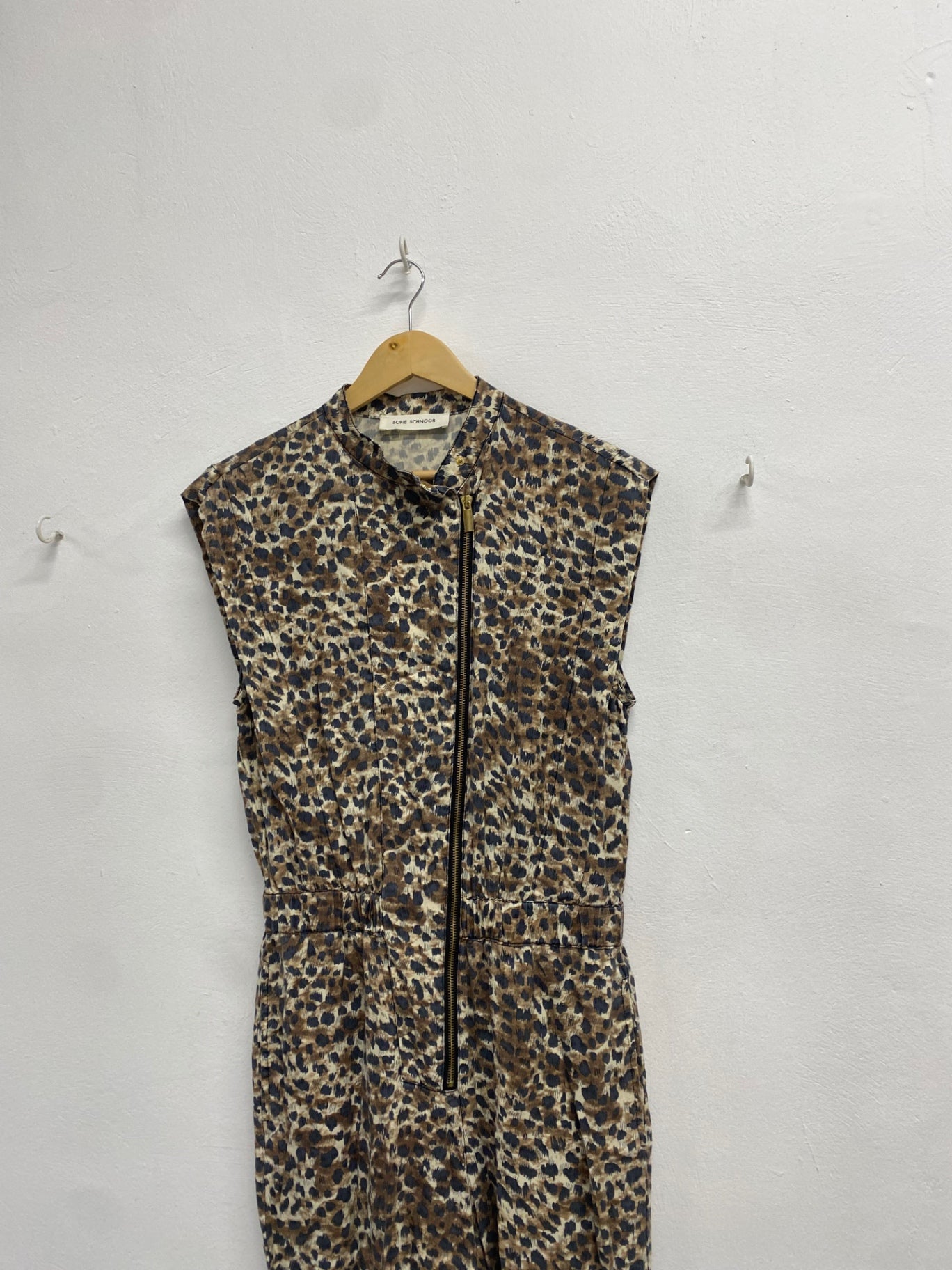 Fabulous Sofie Schnoor Jumpsuit UK XS Leopard Print brown zip JM478