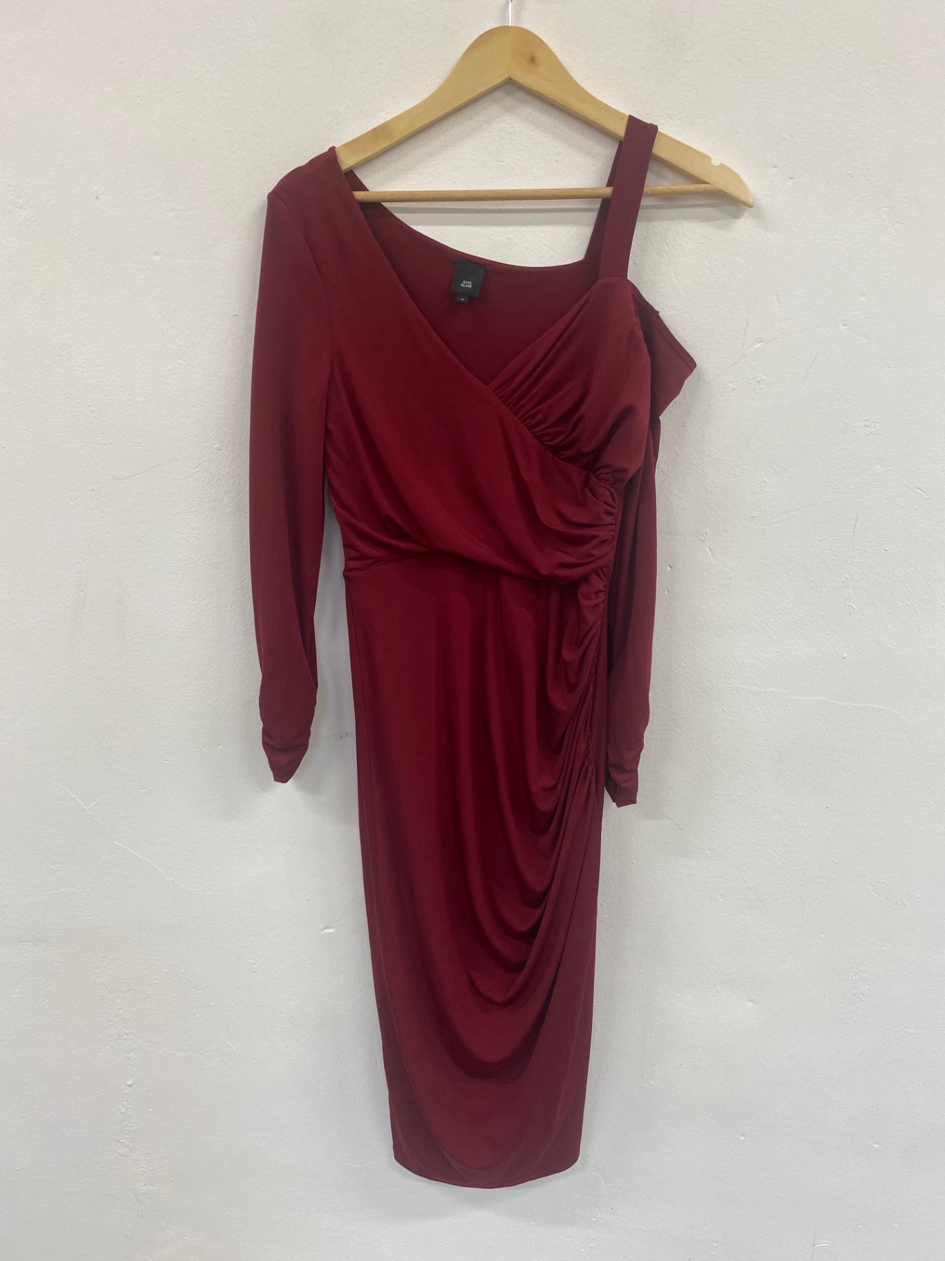 Fabulous River Island one shoulder evening Dress UK10 Burgundy JM478