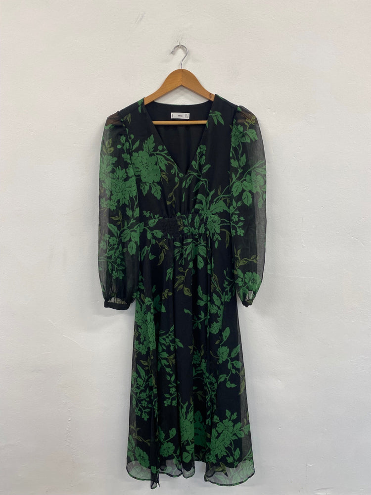 Fabulous Mango floral mesh overlay Midi Dress UKS Green jM478