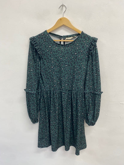Fabulous Oasis Dress UK S Green leopard midi JM478 