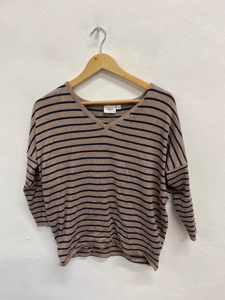 Fabulous Saint Tropez Jumper UK XS Beige navy striped JM478 