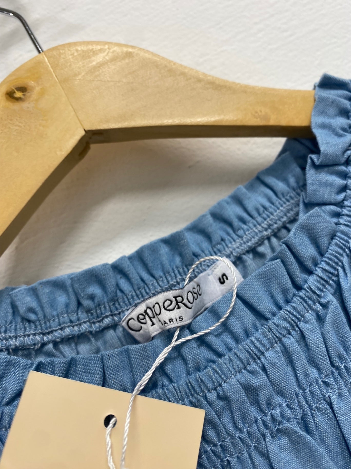 Fabulous Copper rose Maxi Dress UK S Blue Shirred JM478