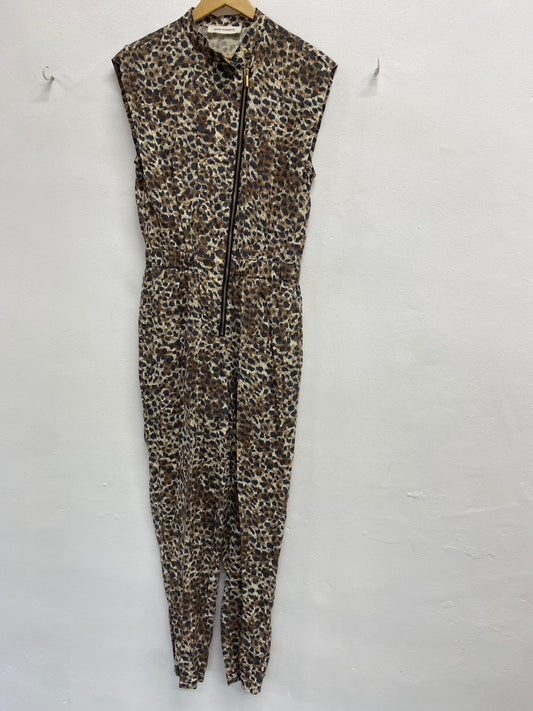 Fabulous Sofie Schnoor Jumpsuit UK XS Leopard Print brown zip JM478