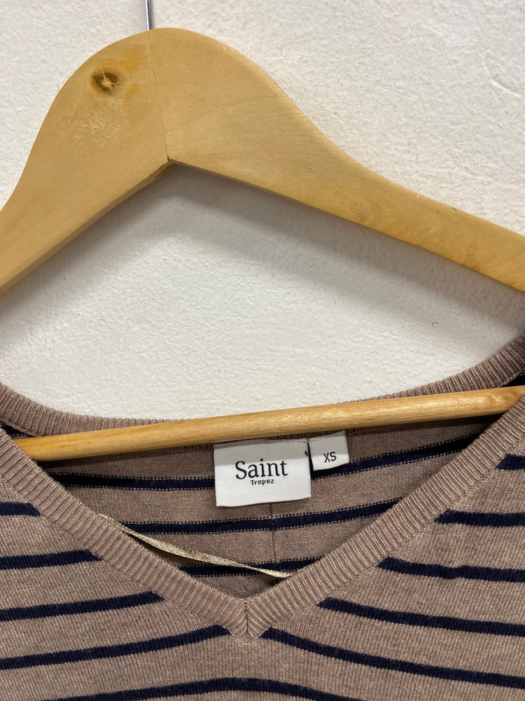 Fabulous Saint Tropez Jumper UK XS Beige navy striped JM478 