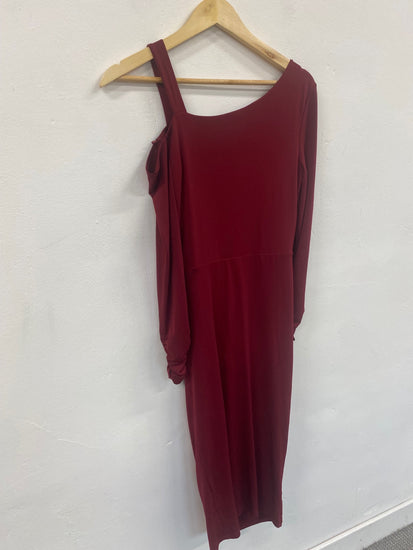 Fabulous River Island one shoulder evening Dress UK10 Burgundy JM478