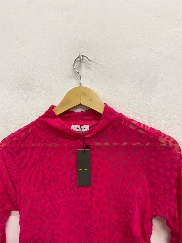 Fabulous WAREHOUSE Top UK S Pink leopard JM478