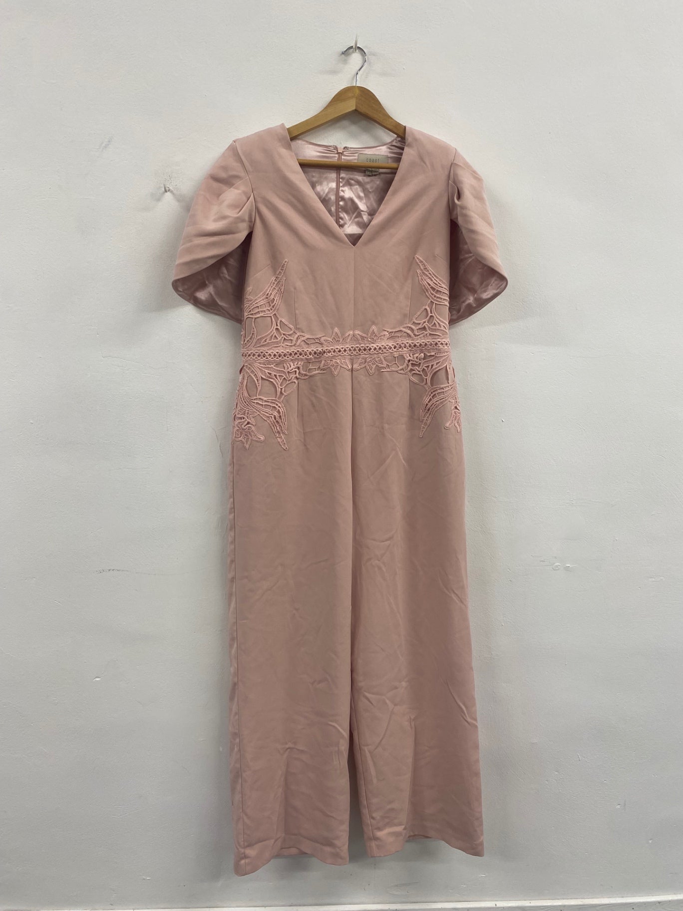 Fabulous Coast Caped lace Jumpsuit UK14 Pink blush Party Occasion MS479