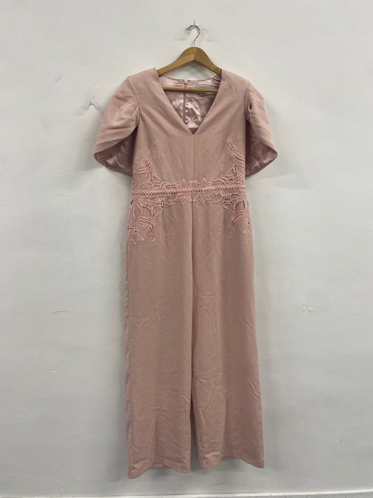 Fabulous Coast Caped lace Jumpsuit UK14 Pink blush Party Occasion MS479