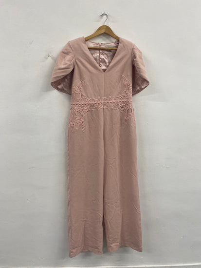 Fabulous Coast Caped lace Jumpsuit UK14 Pink blush Party Occasion MS479