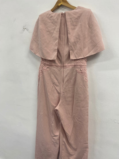 Fabulous Coast Caped lace Jumpsuit UK14 Pink blush Party Occasion MS479