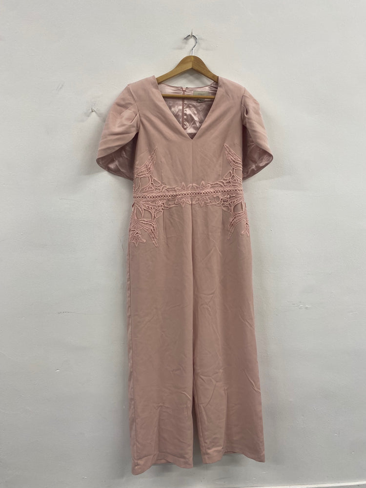 Fabulous Coast Caped lace Jumpsuit UK14 Pink blush Party Occasion MS479