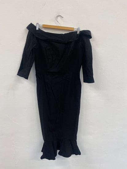Fabulous Collectif Wednesday Wiggle rockabilly Dress Uk16 Black MS479