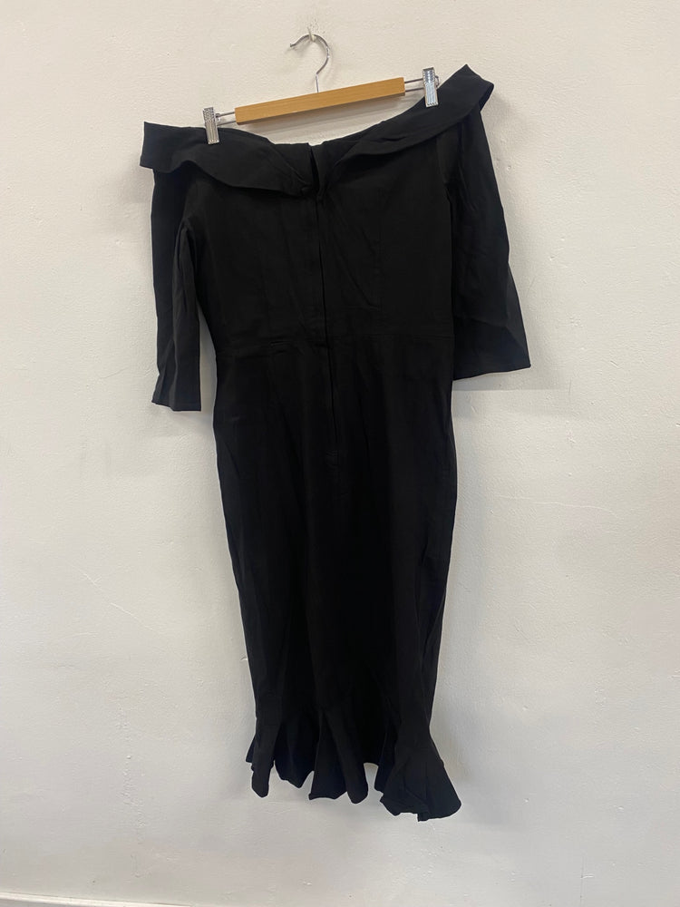 Fabulous Collectif Wednesday Wiggle rockabilly Dress Uk16 Black MS479