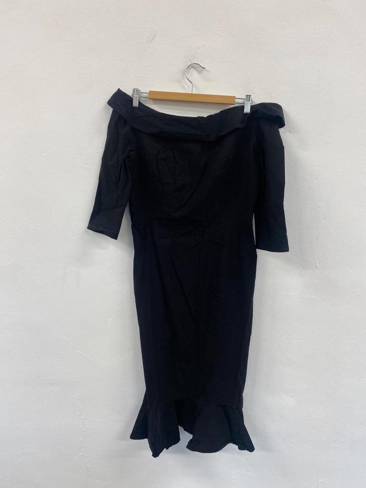 Fabulous Collectif Wednesday Wiggle rockabilly Dress Uk16 Black MS479