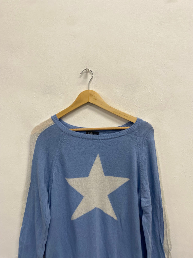 Fabulous Luella cashmere blend Sweater UK M oversized Light Blue star KG480