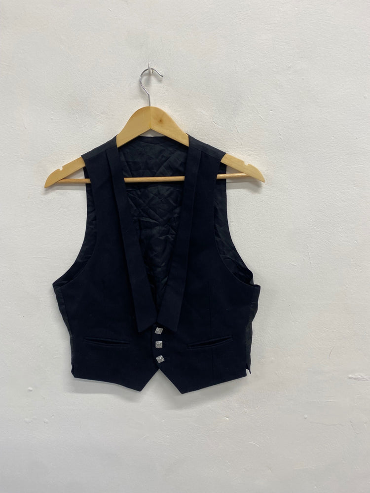 Fabulous traditional waistcoat teenager Prince Charlie ex hire 3 button UK 36 long Black