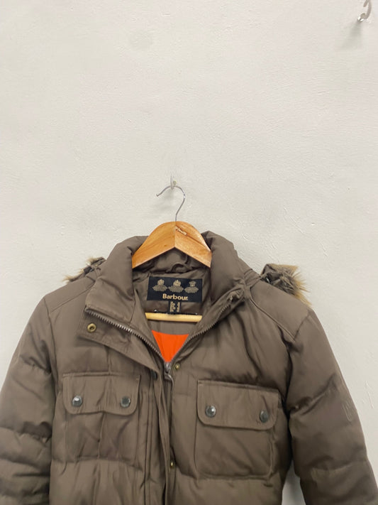 Fabulous Barbour Puffer Jacket down feathered storm UK 10 Brown MK482