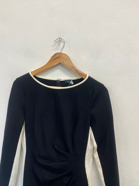 Fabulous Ralph lauren Midi Dress Uk 8 Black white bodycon ruched MK482