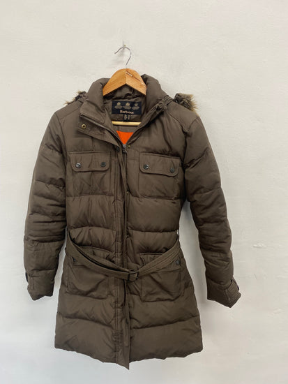 Fabulous Barbour Puffer Jacket down feathered storm UK 10 Brown MK482
