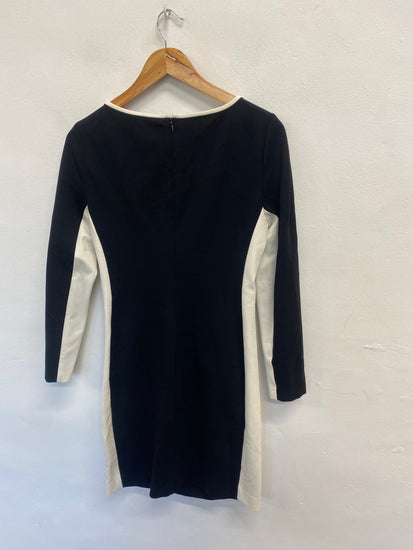 Fabulous Ralph lauren Midi Dress Uk 8 Black white bodycon ruched MK482