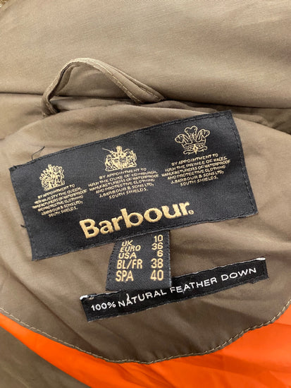 Fabulous Barbour Puffer Jacket down feathered storm UK 10 Brown MK482