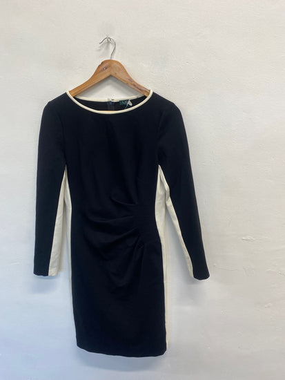 Fabulous Ralph lauren Midi Dress Uk 8 Black white bodycon ruched MK482