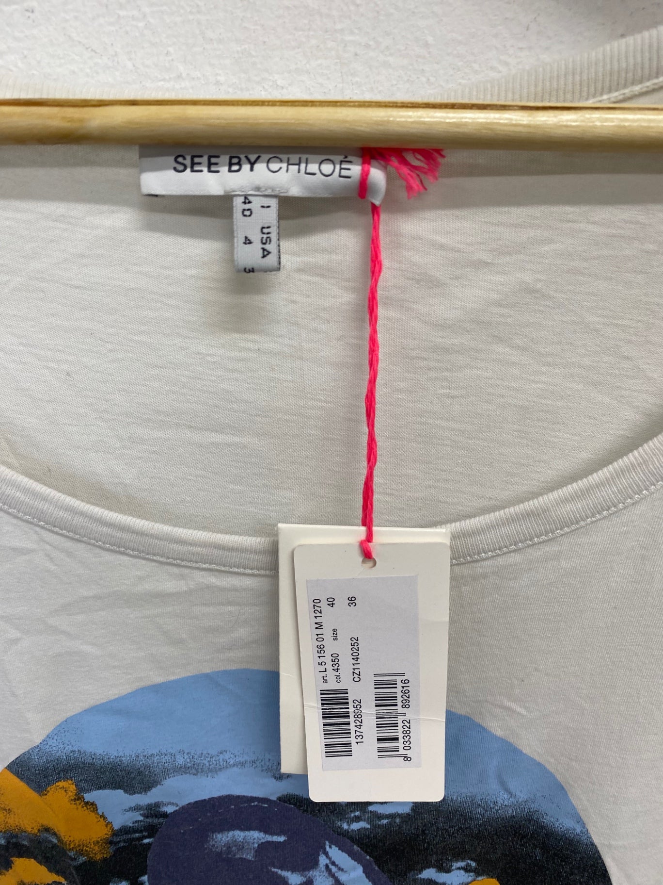 Fabulous See by Chloe T-Shirt Dress pocket UK 8 Beige printed CP002