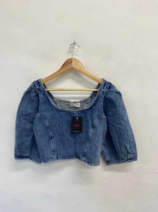 Fabulous Levi's Crop Top UK M Blue denim flare sleeve CP002