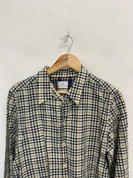 Fabulous Paul Smith Shirt UK L Beige checked tailored fit YS486