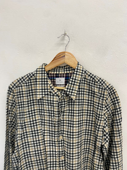 Fabulous Paul Smith Shirt UK L Beige checked tailored fit YS486