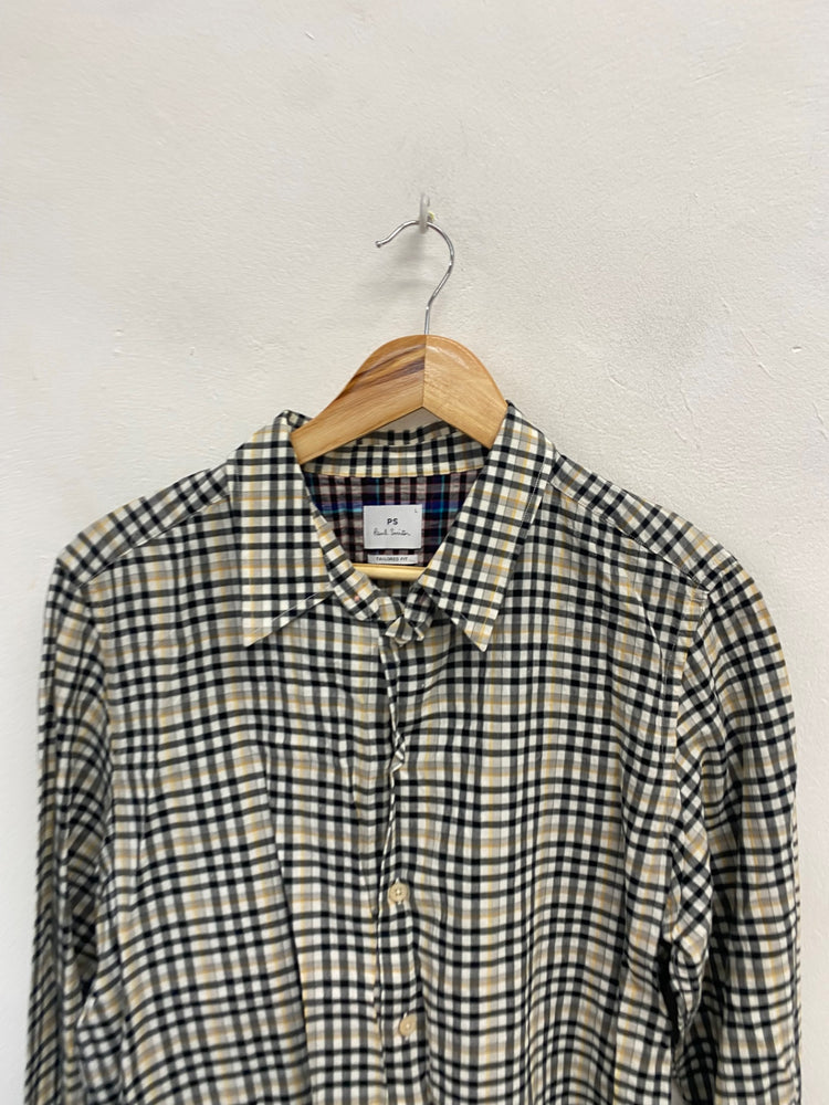 Fabulous Paul Smith Shirt UK L Beige checked tailored fit YS486