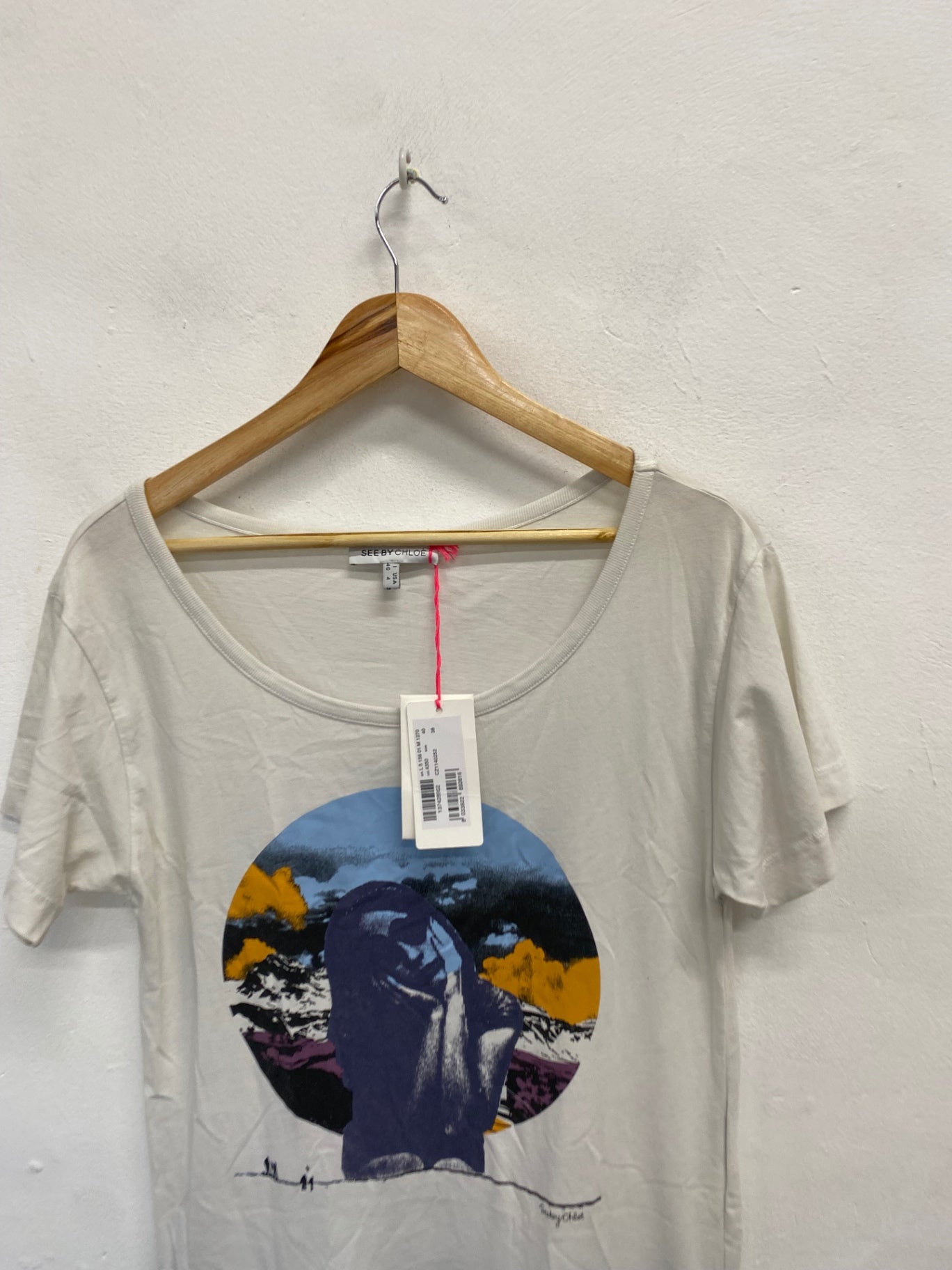 Fabulous See by Chloe T-Shirt Dress pocket UK 8 Beige printed CP002