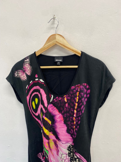 Fabulous Just Cavalli Midi Dress Uk 10 Pink butterfly y2k CP002