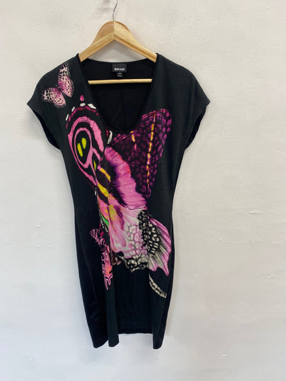 Fabulous Just Cavalli Midi Dress Uk 10 Pink butterfly y2k CP002