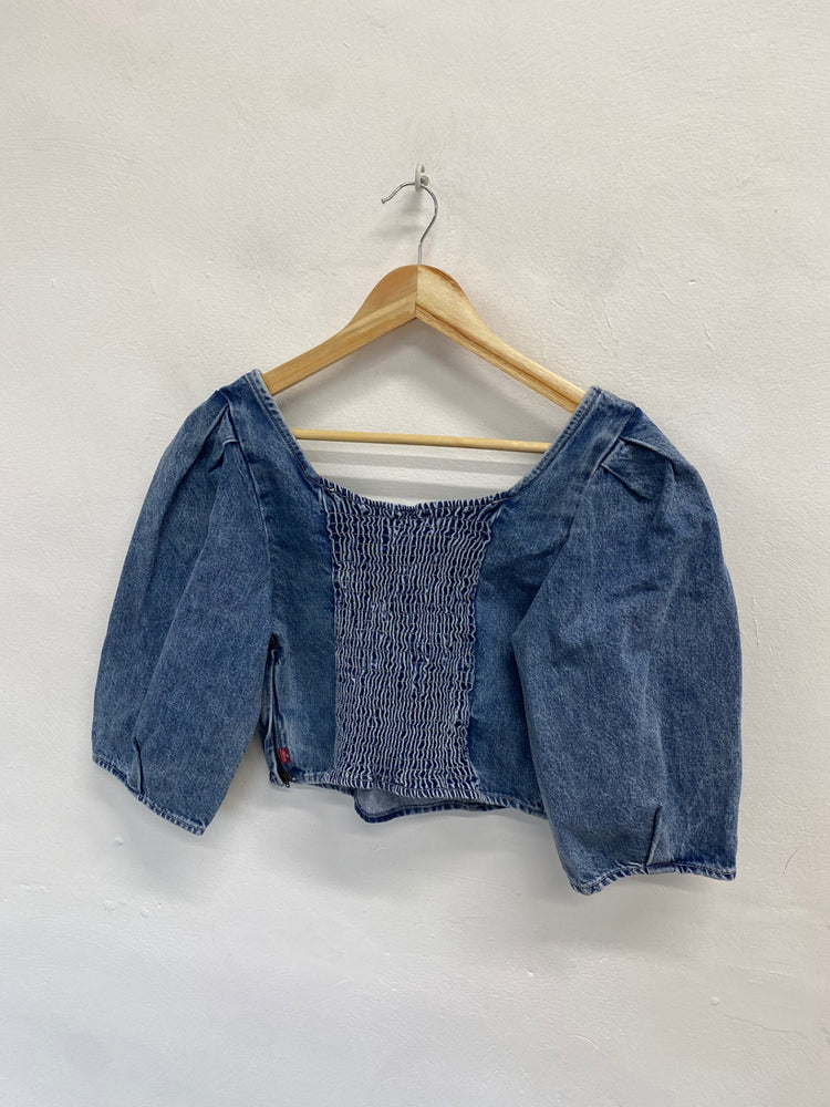 Fabulous Levi's Crop Top UK M Blue denim flare sleeve CP002