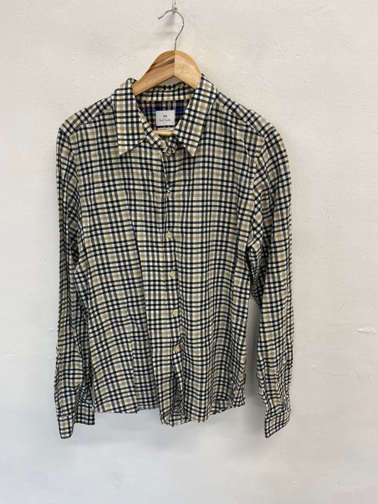 Fabulous Paul Smith Shirt UK L Beige checked tailored fit YS486