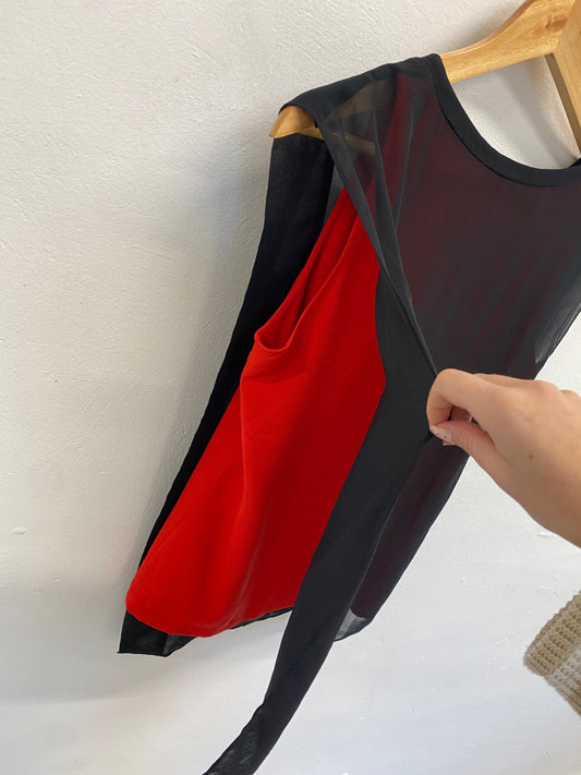 Fabulous All Saints Blouse Uk 8 Black and Red floaty y2k YS486