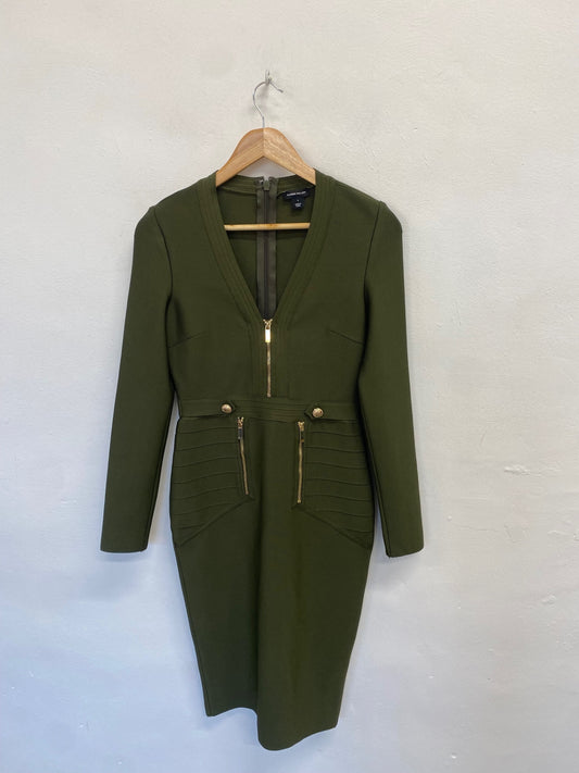 Fabulous Karen Millen Midi Dress UK S Olive military green FH003
