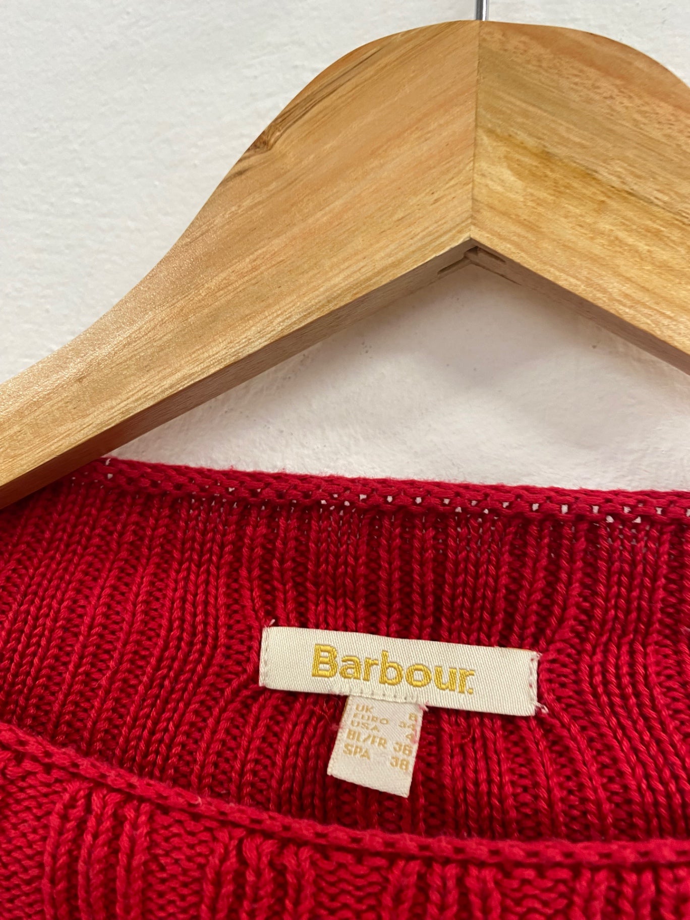 Fabulous Barbour Stich Guernsey Knit Sweater UK8 Red FH003