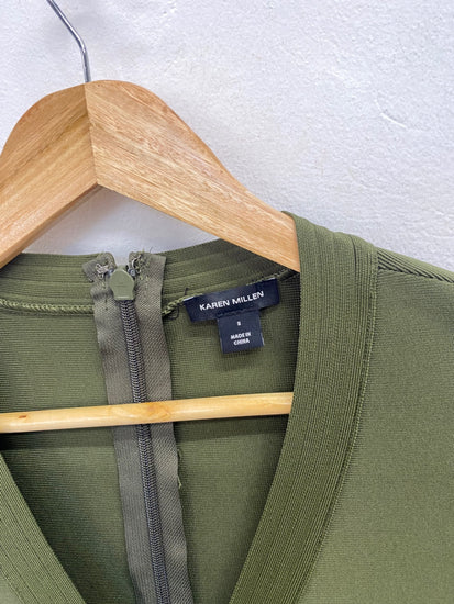Fabulous Karen Millen Midi Dress UK S Olive military green FH003