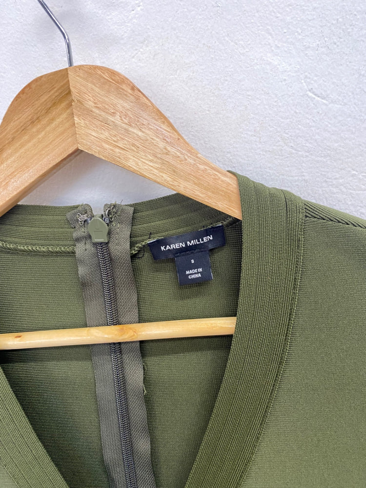 Fabulous Karen Millen Midi Dress UK S Olive military green FH003