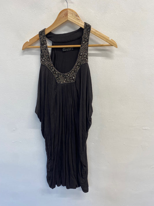 Fabulous All saints Spitalfields Tunic Dress y2k jewel UK 8 Charcoal Grey YS486