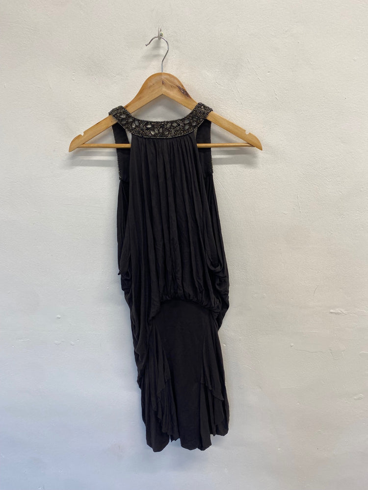 Fabulous All saints Spitalfields Tunic Dress y2k jewel UK 8 Charcoal Grey YS486