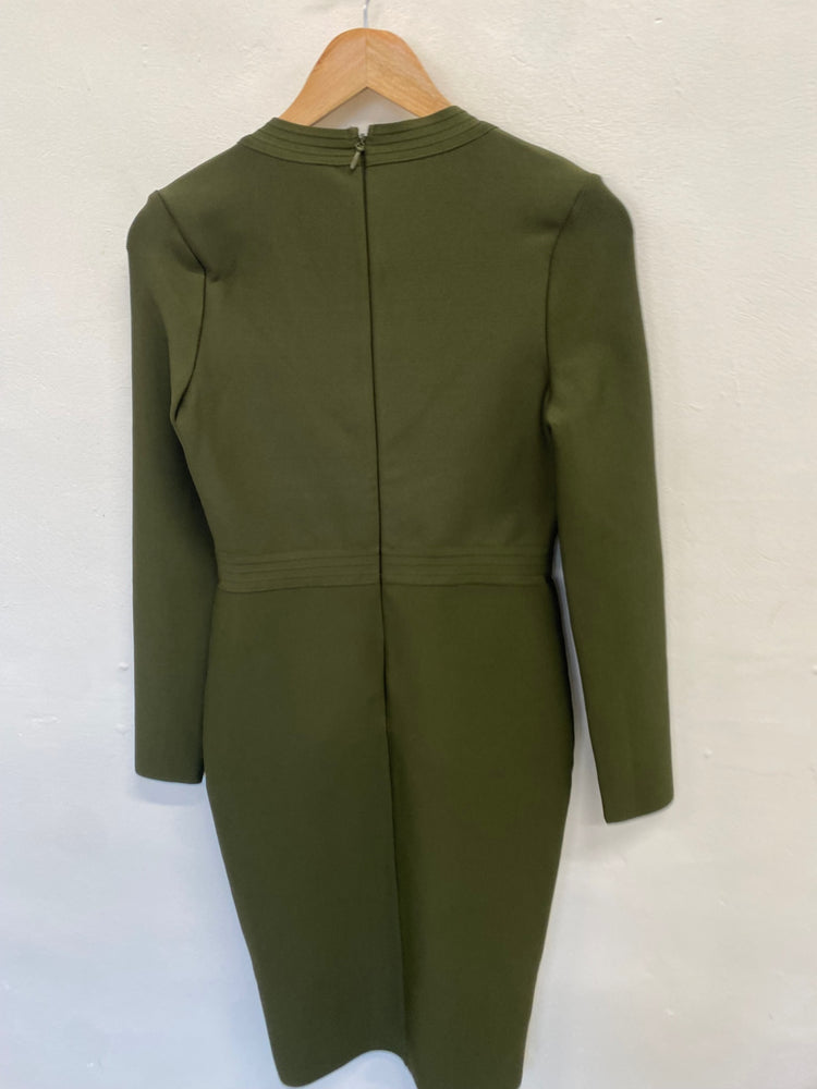 Fabulous Karen Millen Midi Dress UK S Olive military green FH003