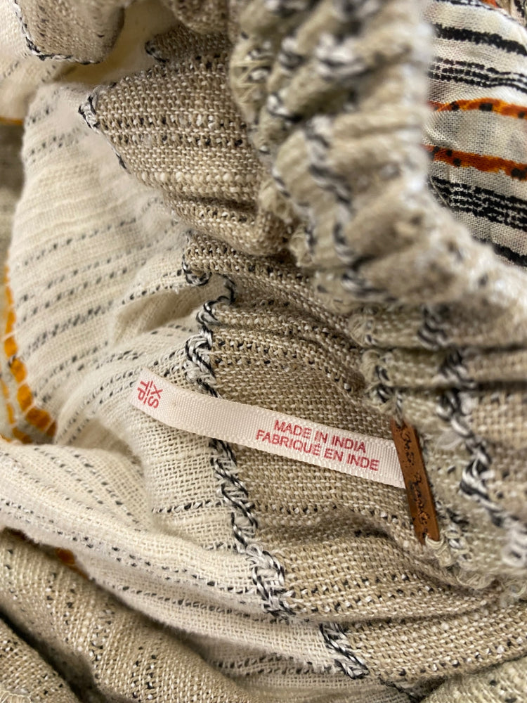 Fabulous FreePeople striped puff sleeve mini Dress UkXS Beige Boho chic CP002