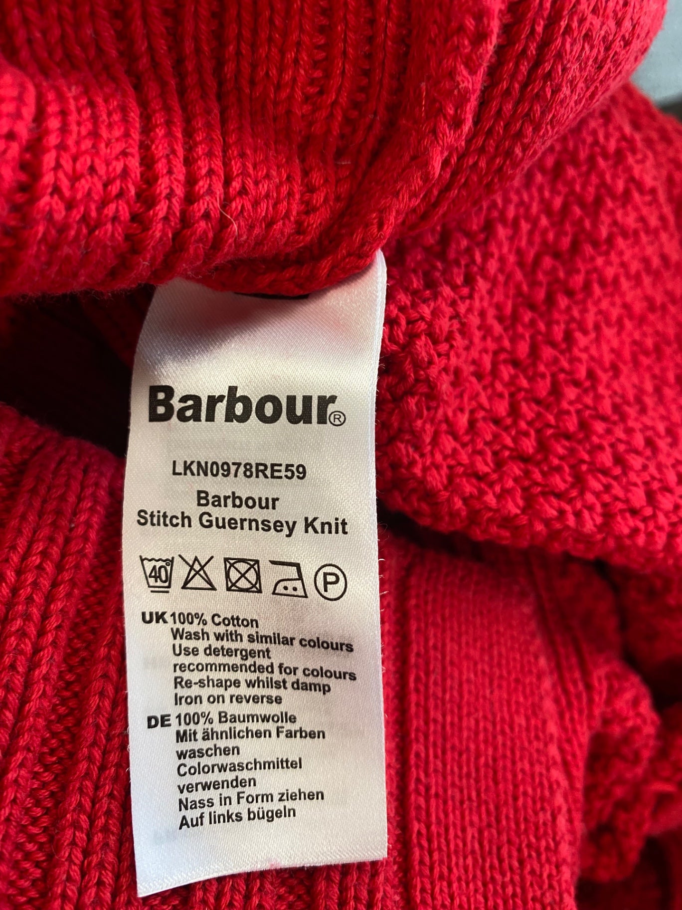Fabulous Barbour Stich Guernsey Knit Sweater UK8 Red FH003